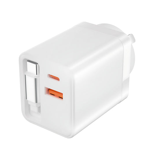 65-W-GaN-USB-C-Schnellladeadapter mit einziehbarem Kabel